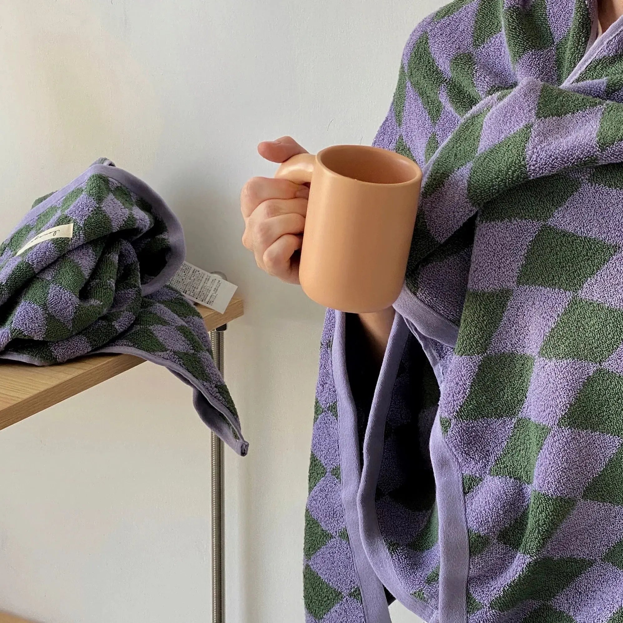 Serviette de Bain en Coton à Carreaux