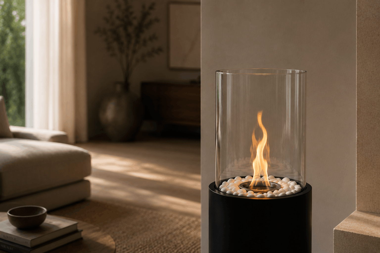Bioethanol fireplace burning for hours