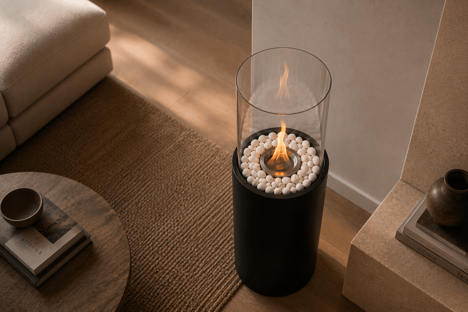 Bioethanol fireplace with real flame
