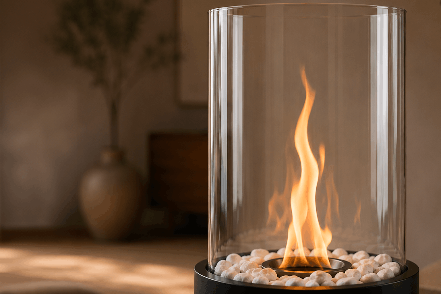 Bioethanol fireplace with real flame